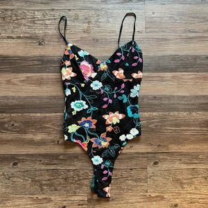 Black Mesh Floral Bodysuit